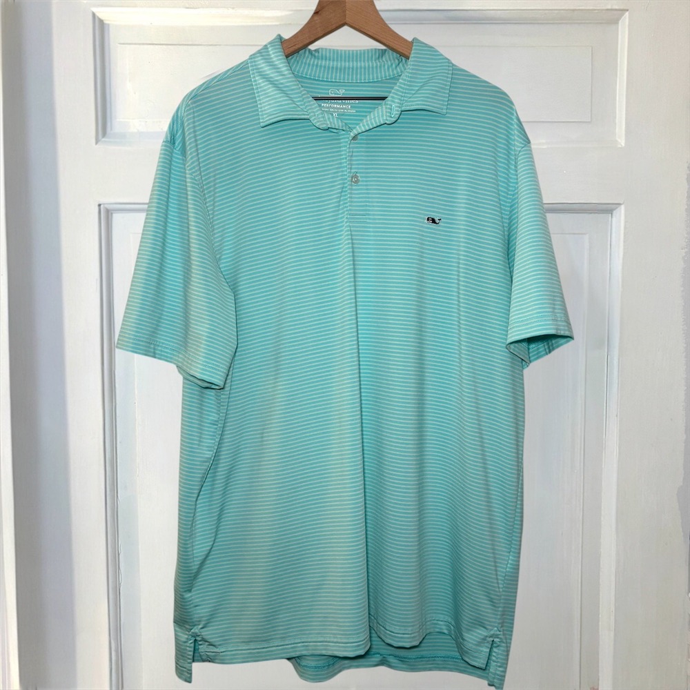 Vineyard Vines Performance Golf Polo Mens XL Blue Striped Short Sleeve Shirt - Picture 4 of 9